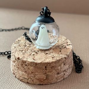Ghost friend necklace. Black chain,glass globe. Halloween and costumes